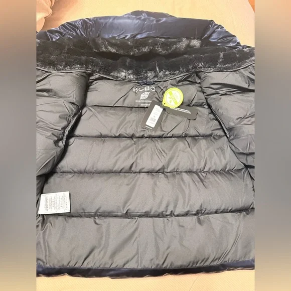 BCBG hooded fur lined water resistant puffer jacket